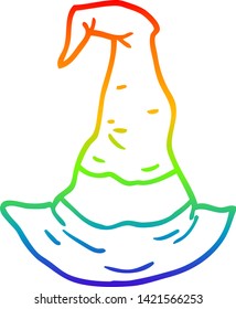 rainbow gradient line drawing of a cartoon witch hat