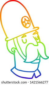 rainbow gradient line drawing of a cartoon policeman with mustache