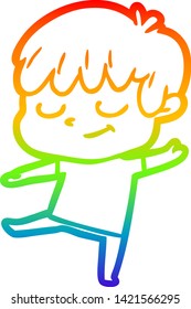 dibujo de una línea de gradiente de arco iris de un niño feliz con dibujos animados