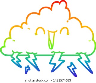dibujo de línea de gradiente de arco iris de una nube de dibujos animados