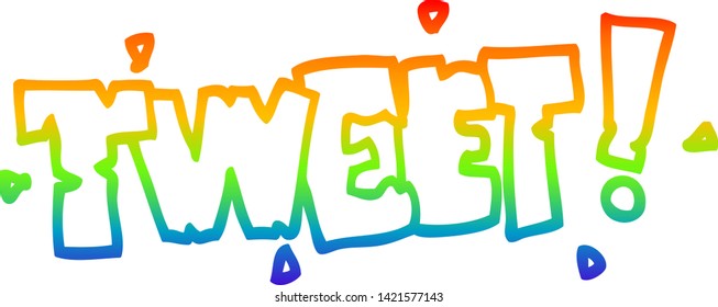 rainbow gradient line drawing of a cartoon bird tweet