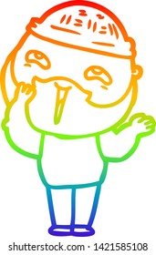 dibujo de una línea de gradiente de arco iris de un hombre barbudo feliz