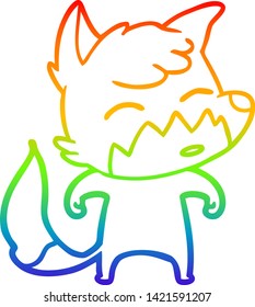 rainbow gradient line drawing of a cartoon fox