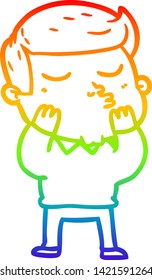dibujo de línea de gradiente de arcoiris de un tipo de dibujo animado puliendo