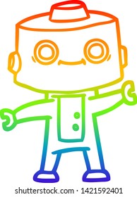 rainbow gradient line drawing of a cartoon robot