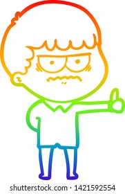 rainbow gradient line drawing of a cartoon annoyed man