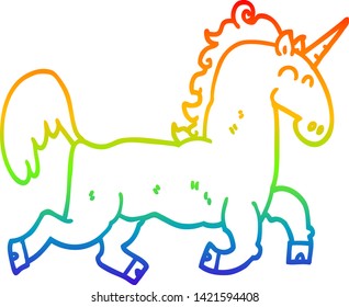 rainbow gradient line drawing of a cartoon unicorn