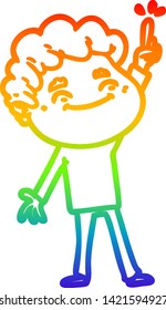 dibujo de una línea de gradiente de arco iris de un hombre amigo de la caricatura