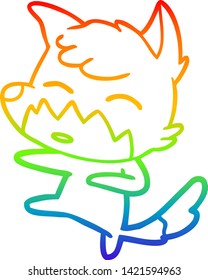 dibujo de línea de degradado de arco iris de un zorro de dibujos animados