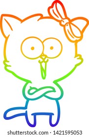 dibujo de una línea de gradiente de arco iris de un gato de dibujos animados