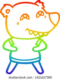 rainbow gradient line drawing of a cartoon bear showing teeth