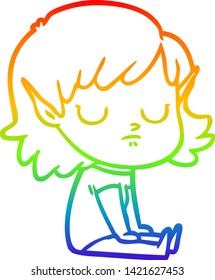 rainbow gradient line drawing of a cartoon elf girl