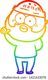 rainbow gradient line drawing of a cartoon bearded man