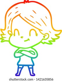 rainbow gradient line drawing of a cartoon friendly girl