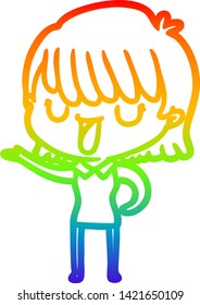 rainbow gradient line drawing of a cartoon woman