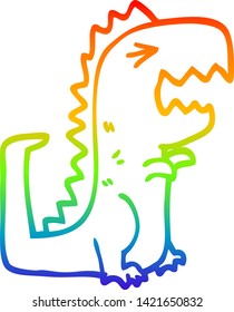 rainbow gradient line drawing of a cartoon roaring t rex