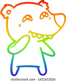 Regenbogen-Farbverlauf-Linie Zeichnung eines Cartoon-Eisbären mit Zähnen