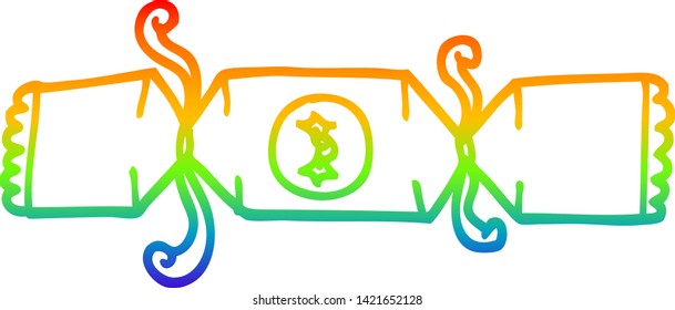 dibujo de línea de gradiente de arcoiris de un cracker navideño de caricatura