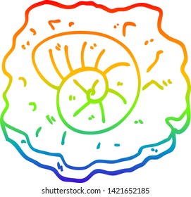 rainbow gradient line drawing of a cartoon ancient fossil