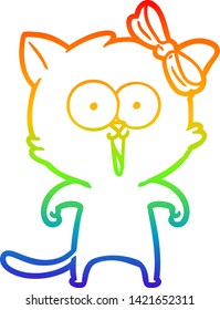 rainbow gradient line drawing of a cartoon cat