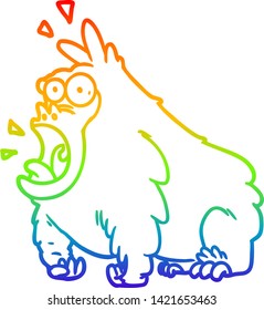 dibujo de una línea de gradiente de arco iris de una caricatura gritando gorila