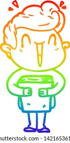 dibujo de una línea de gradiente de arco iris de un hombre emocionado por la caricatura