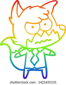 rainbow gradient line drawing of a cartoon annoyed fox