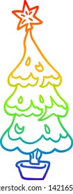 rainbow gradient line drawing of a cartoon snowy christmas tree