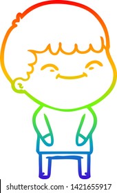 rainbow gradient line drawing of a cartoon happy boy