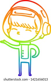 rainbow gradient line drawing of a cartoon curious astronaut