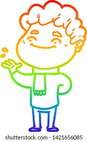 rainbow gradient line drawing of a cartoon friendly man