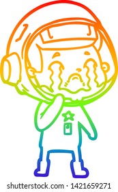 rainbow gradient line drawing of a cartoon crying astronaut