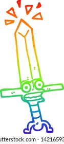 dibujo de una espada mágica de caricatura con gradiente arco iris