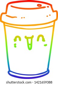 Regenbogen-Farbverlauf-Linie Zeichnung eines Cartoons nehmen Kaffee