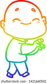 rainbow gradient line drawing of a cartoon happy bald man