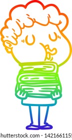 rainbow gradient line drawing of a cartoon man singing
