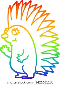 rainbow gradient line drawing of a cartoon spiky hedgehog