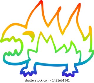 dibujo de una línea de gradiente de arco iris de un demonio de incendio de dibujos animados