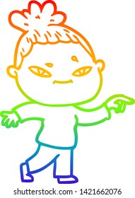 rainbow gradient line drawing of a cartoon woman