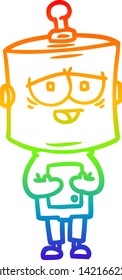 rainbow gradient line drawing of a cartoon robot