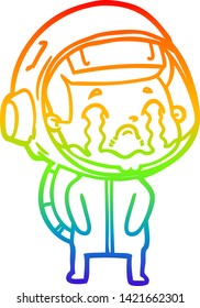 dibujo de una línea de gradiente de arcoiris de un astronauta llorando una caricatura