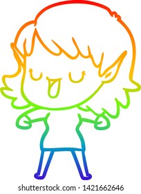 rainbow gradient line drawing of a cartoon elf girl