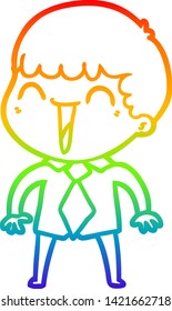 rainbow gradient line drawing of a cartoon happy man
