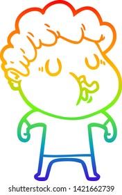 rainbow gradient line drawing of a cartoon man singing