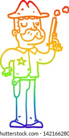dibujo de una línea de gradiente de arco iris de un sheriff de caricatura