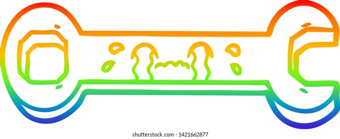 rainbow gradient line drawing of a cartoon crying spanner