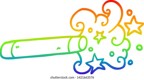 rainbow gradient line drawing of a cartoon magician wand