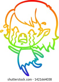 rainbow gradient line drawing of a cartoon crying vampire girl