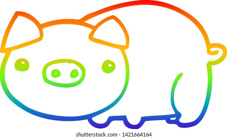 desenho de linha de gradiente arco-íris de um porco de desenho animado