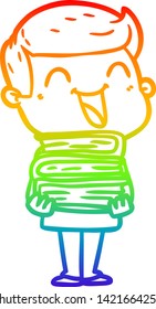 dibujo de una línea de gradiente de arco iris de un hombre de caricatura riendo
